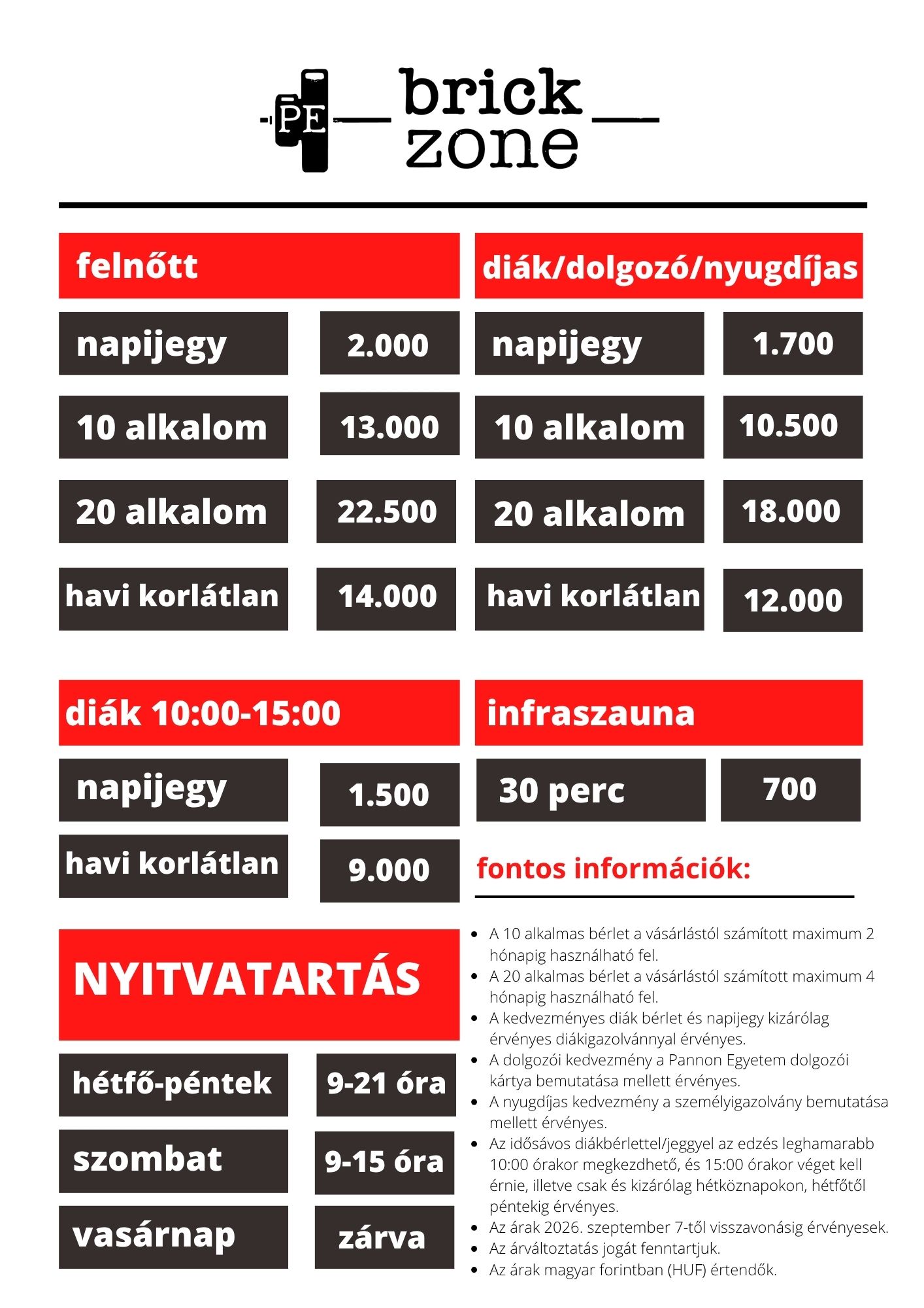 BrickZone új árlista 2026.09.07-től